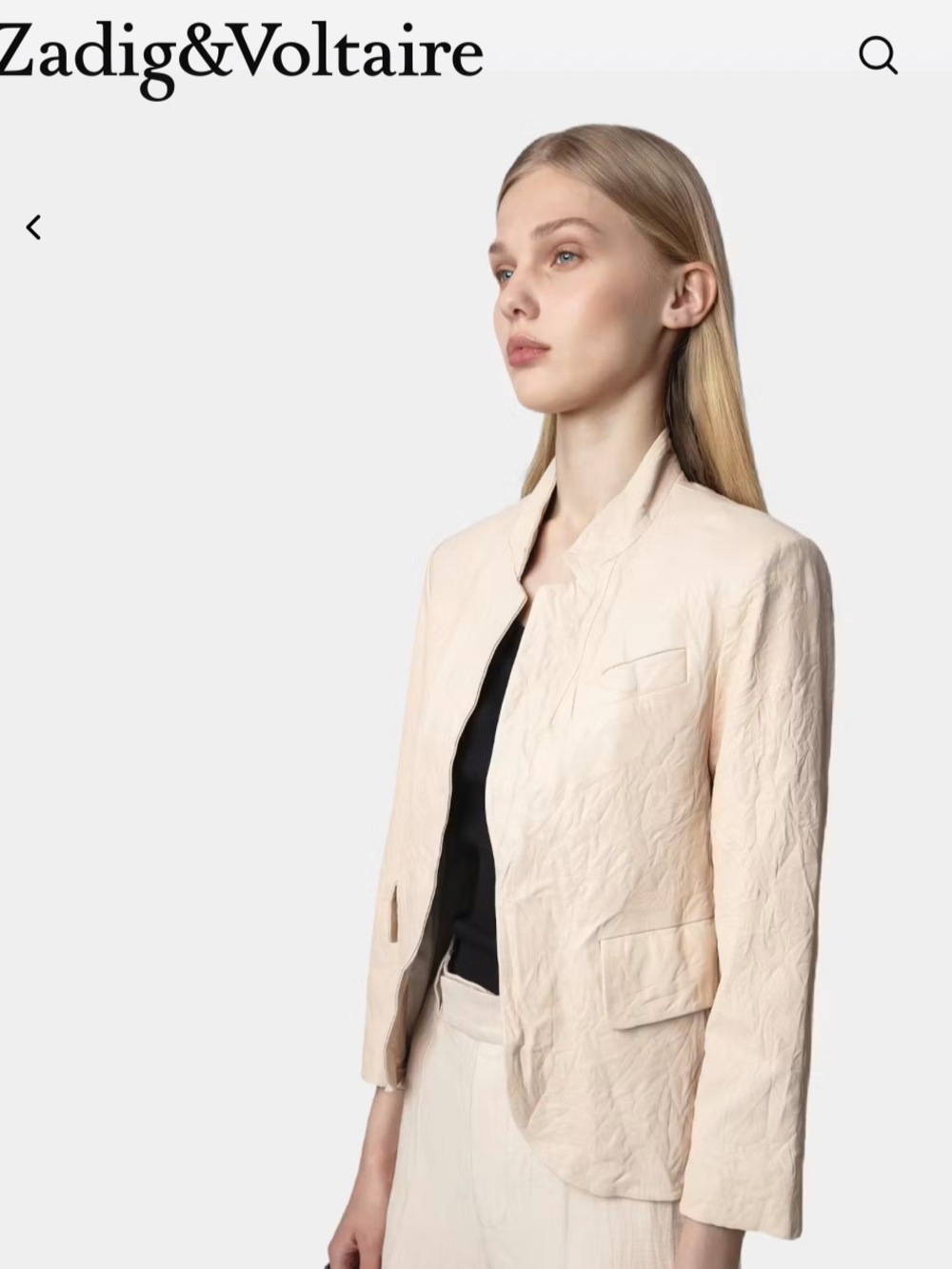 Zadig & Voltaire Vicky Cuir Fronce Leather Blazer in Cream Size 34